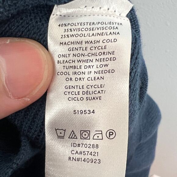 NWT LOFT Womens XSP Navy Wool Tie Neck Sweater Dress Coquette Preppy Holiday‎ - Picture 7 of 11